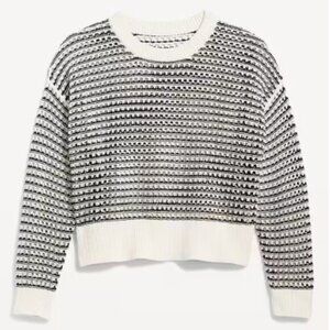 Open-Stitch Sweater — Black white stripe